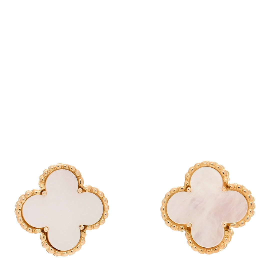 Van Cleef & Arpels Vintage Alhambra Earrings Mother of Pearl front view