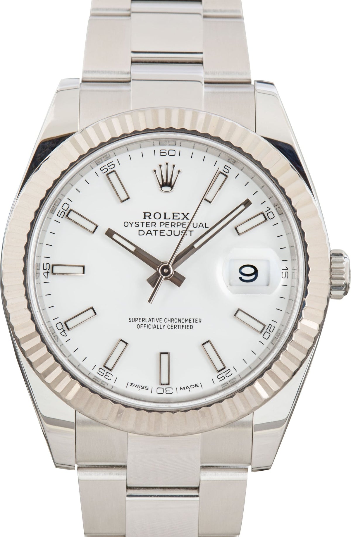 Rolex Datejust 41 White Dial Fluted Bezel front view