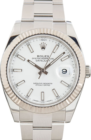 Rolex Datejust 41 White Dial Fluted Bezel front view