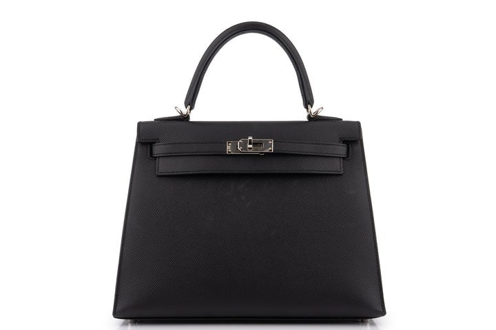 Hermès Kelly 25 Noir PHW front view