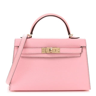 Hermès Mini Kelly II HSS Mini Rose Sakura / Gris Perle front view