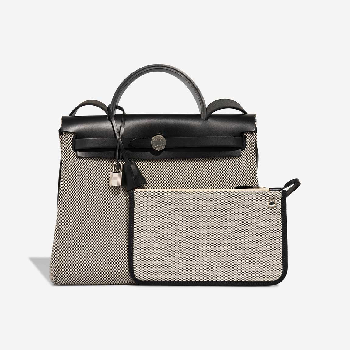 Hermès Herbag Zip Backpack 31 Noir / Ecru front view