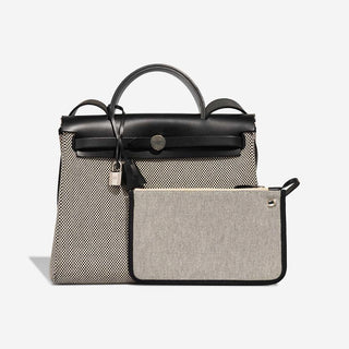 Hermès Herbag Zip Backpack 31 Noir / Ecru front view