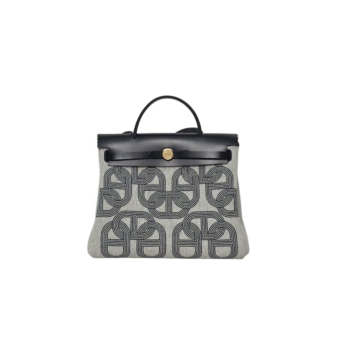 Hermès Herbag Zip Backpack 31 Noir front view