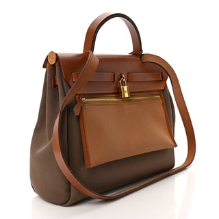 Hermès Herbag Zip Backpack 31 Etoupe / Ecru side view