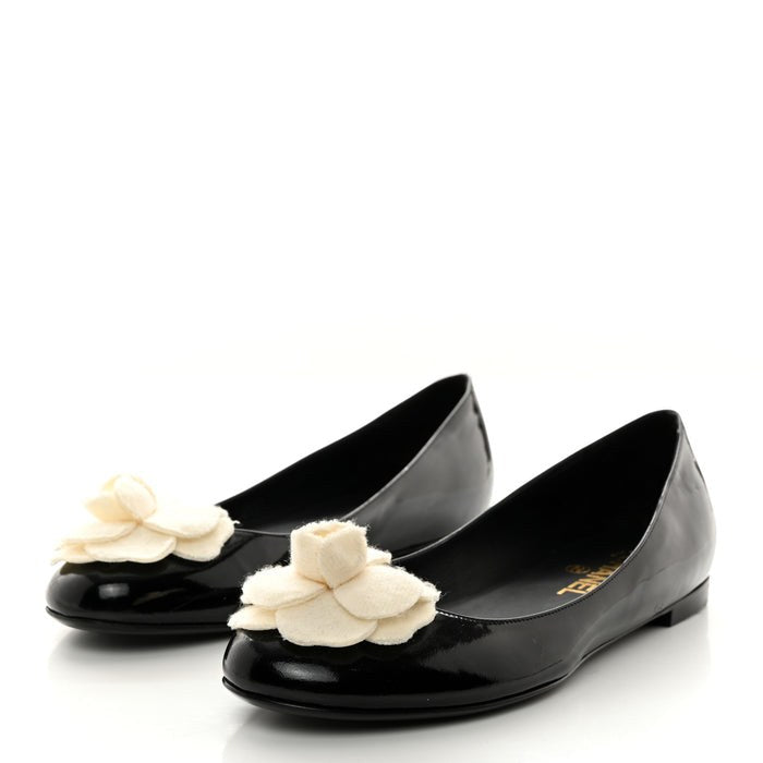 Chanel Camellia Ballet Pump Black front view