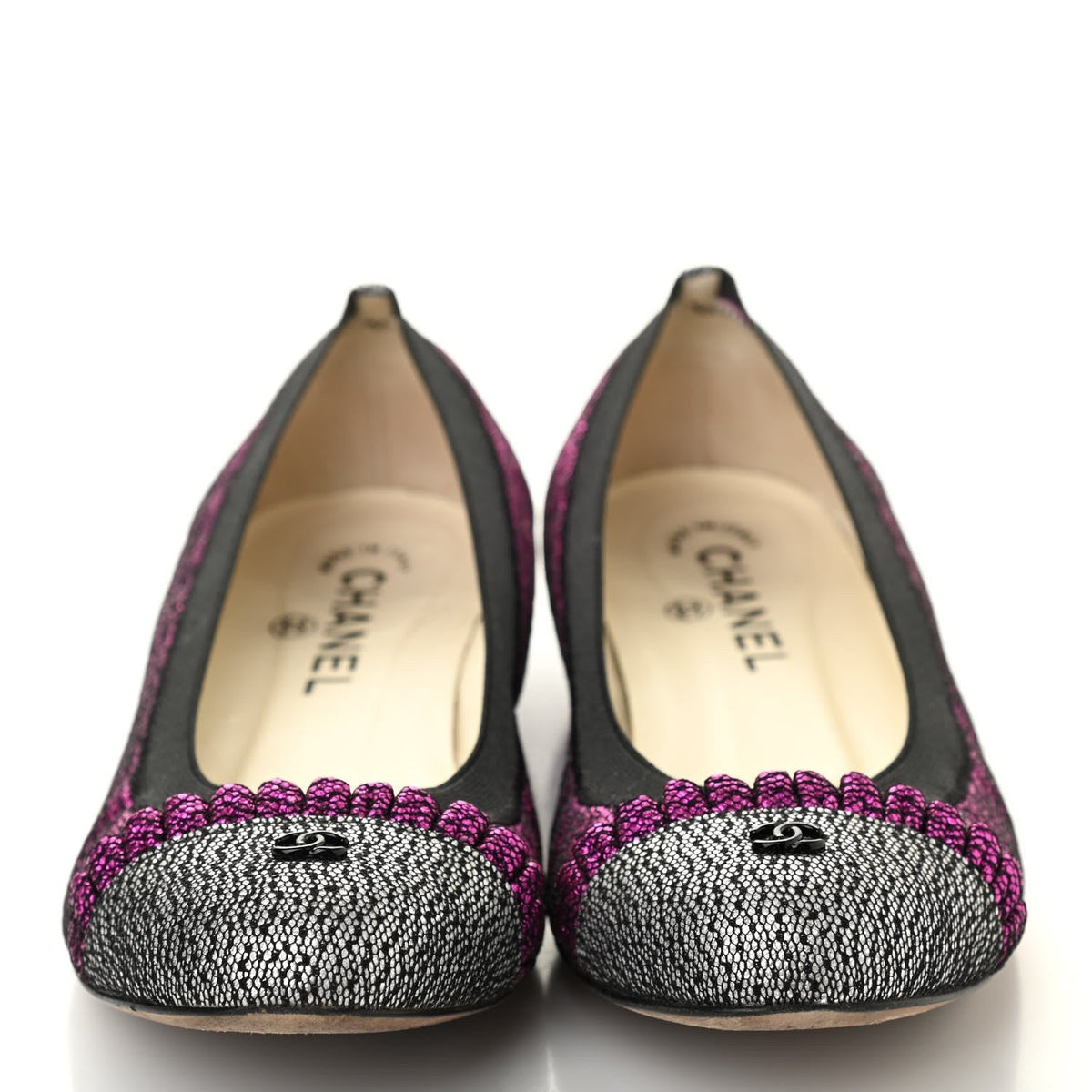 Chanel Metallic Satin Ballet Pump Pink Metallic front view