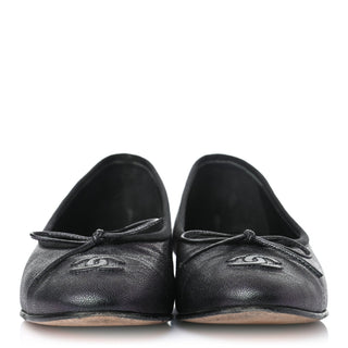 Chanel Metallic Satin Ballet Pump Black Metallic front view