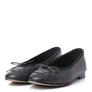 Chanel Metallic Satin Ballet Pump Black Metallic detail view
