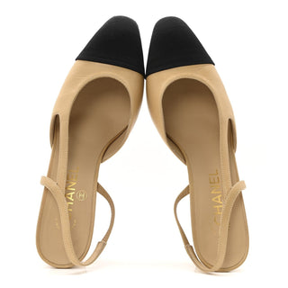 Chanel Classic Slingback Tweed Beige / Black back view
