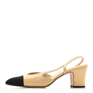 Chanel Classic Slingback Tweed Beige / Black side view