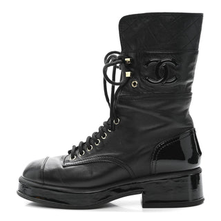 Chanel Combat Boot Black Patent front view