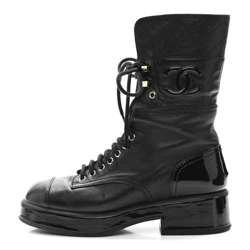 Chanel Combat Boot Black Patent