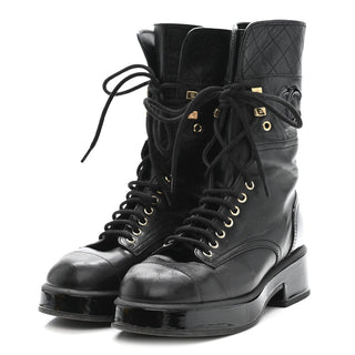 Chanel Combat Boot Black Patent side view