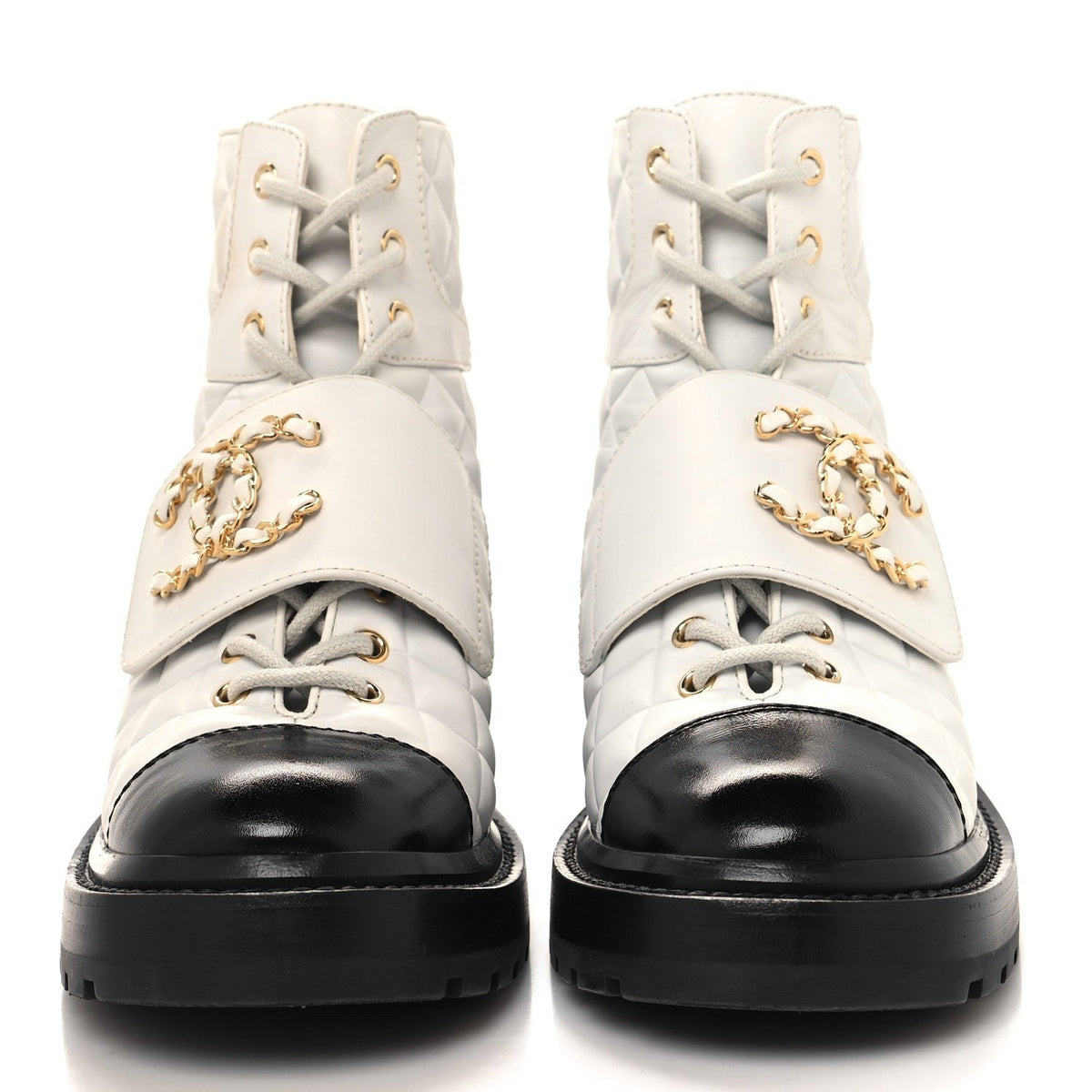 Chanel Combat Boot White front view