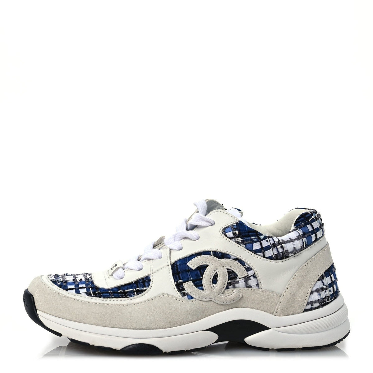 Chanel CC Tweed Sneaker Blue/White front view