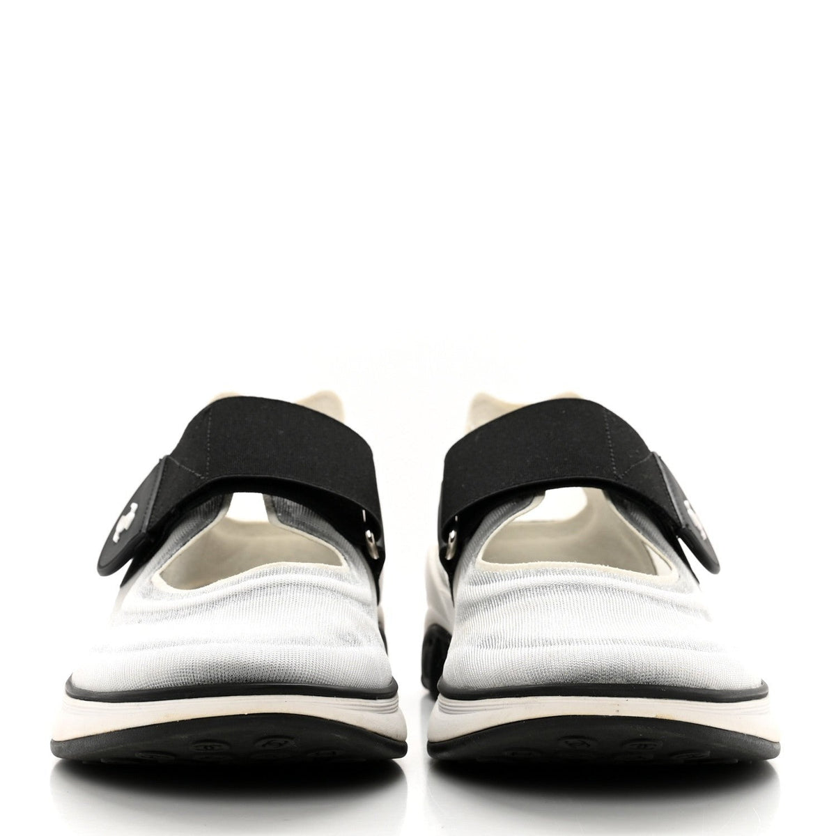 Chanel CC Velcro Strap Sneaker White/Black front view