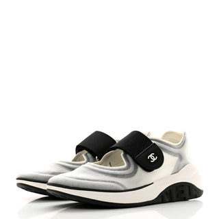 Chanel CC Velcro Strap Sneaker White/Black detail view