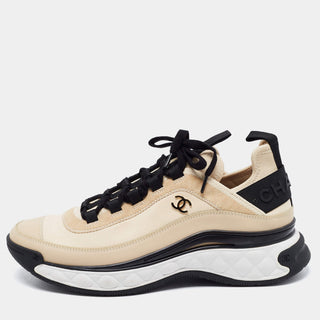 Chanel CC Velcro Strap Sneaker Beige/White side view