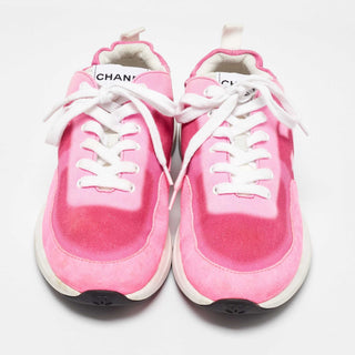 Chanel CC Velcro Strap Sneaker Pink/White back view