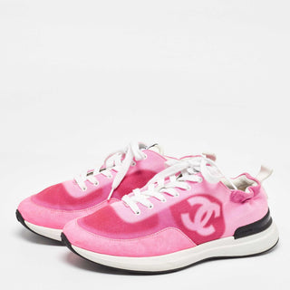 Chanel CC Velcro Strap Sneaker Pink/White front view