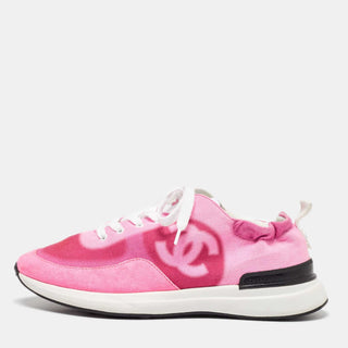 Chanel CC Velcro Strap Sneaker Pink/White side view