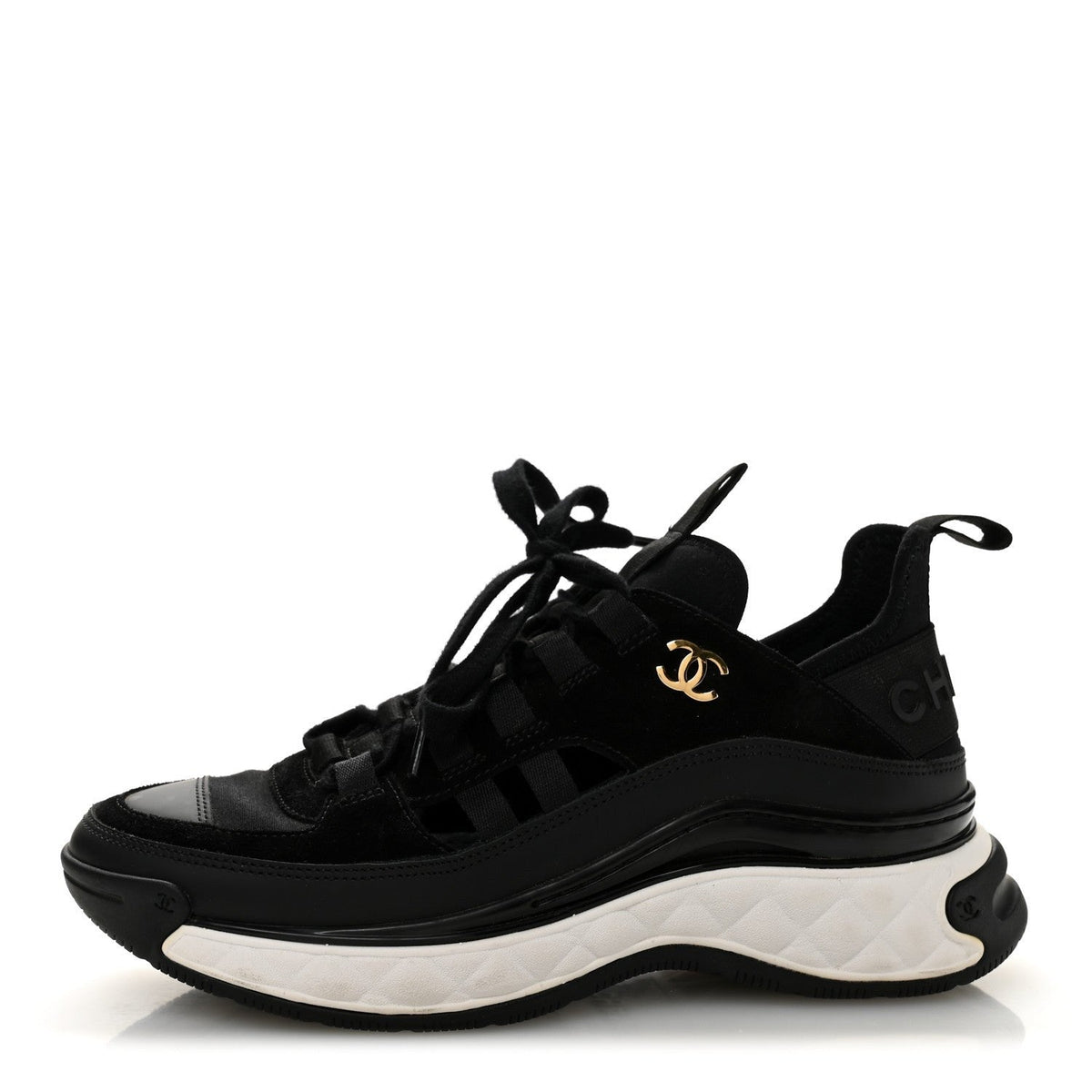 Chanel CC Logo Trainer Sneaker Black front view