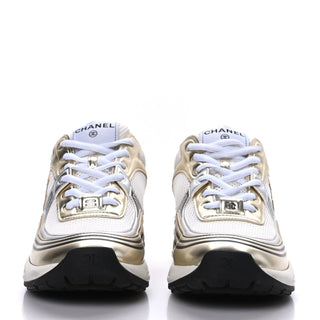 Chanel CC Logo Trainer Sneaker White/Gold front view