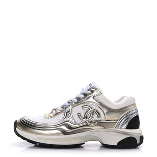 Chanel CC Logo Trainer Sneaker White/Gold side view