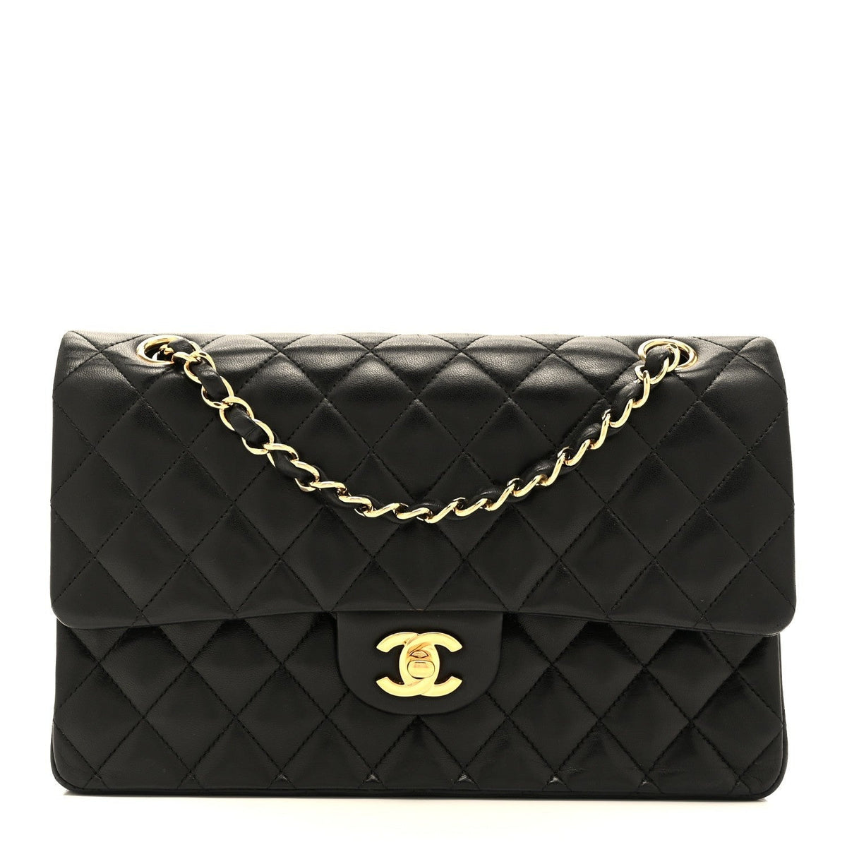 Chanel Classic Flap 25cm / Medium Black Lambskin GHW front view