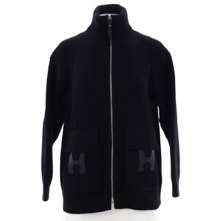 Hermès Maille H Pocket Cardigan Black / White back view