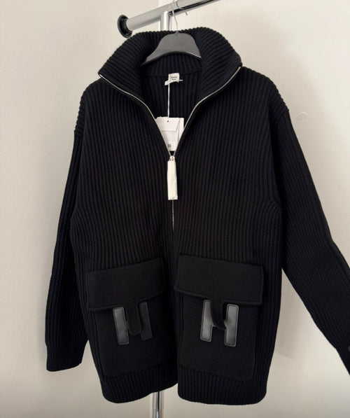 Hermès Maille H Pocket Cardigan Black / White