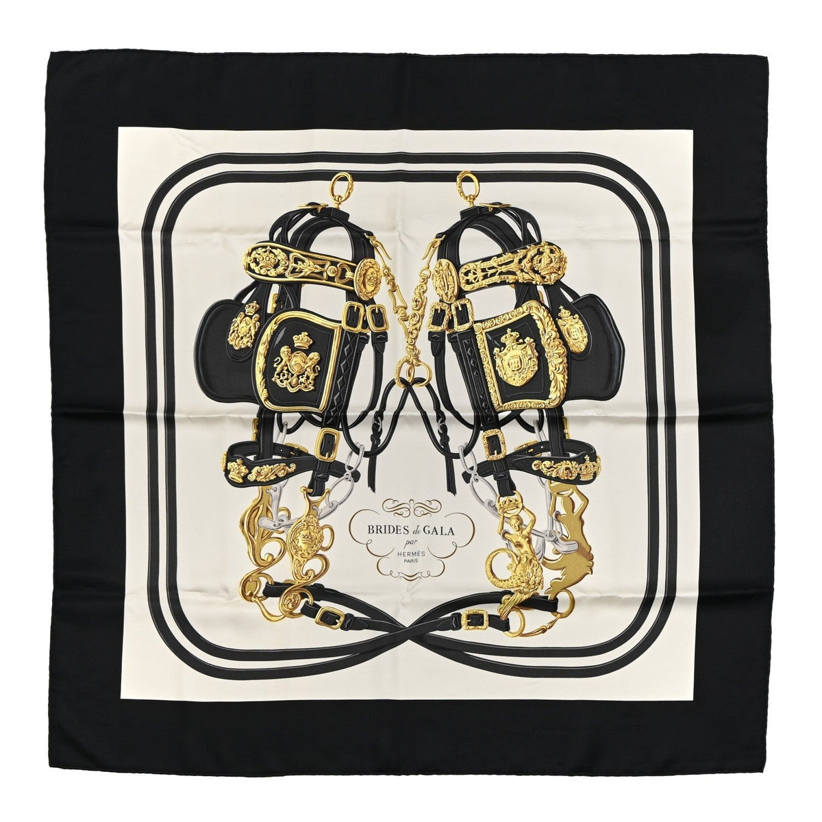 Hermès Brides de Gala Scarf 90cm Gold / Cream front view