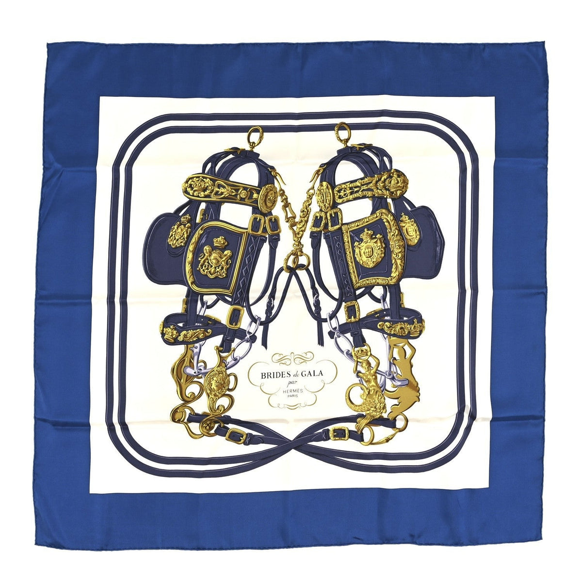 Hermès Silk Carré 90cm Brides de Gala Navy front view