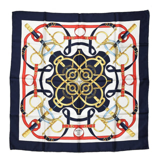 Hermès Silk Carré 90cm Eperon d'Or Blue front view