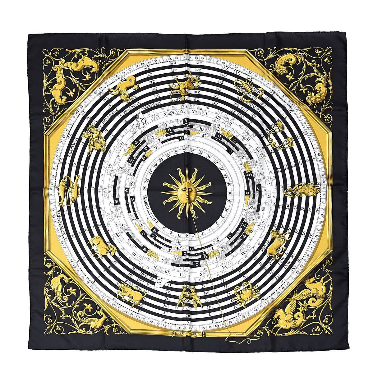Hermès Silk Carré 90cm Astrologie Black front view