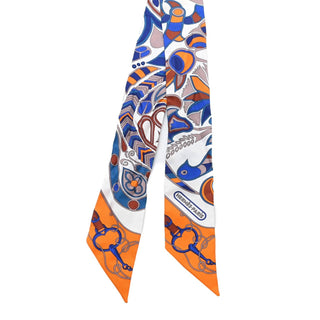 Hermès Twilly Scarf Orange / Blue back view