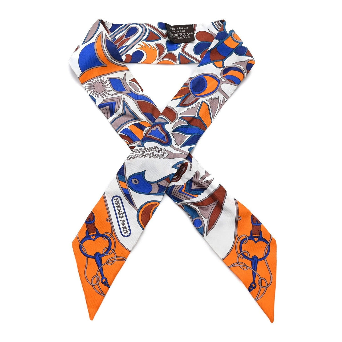 Hermès Twilly Scarf Orange / Blue front view