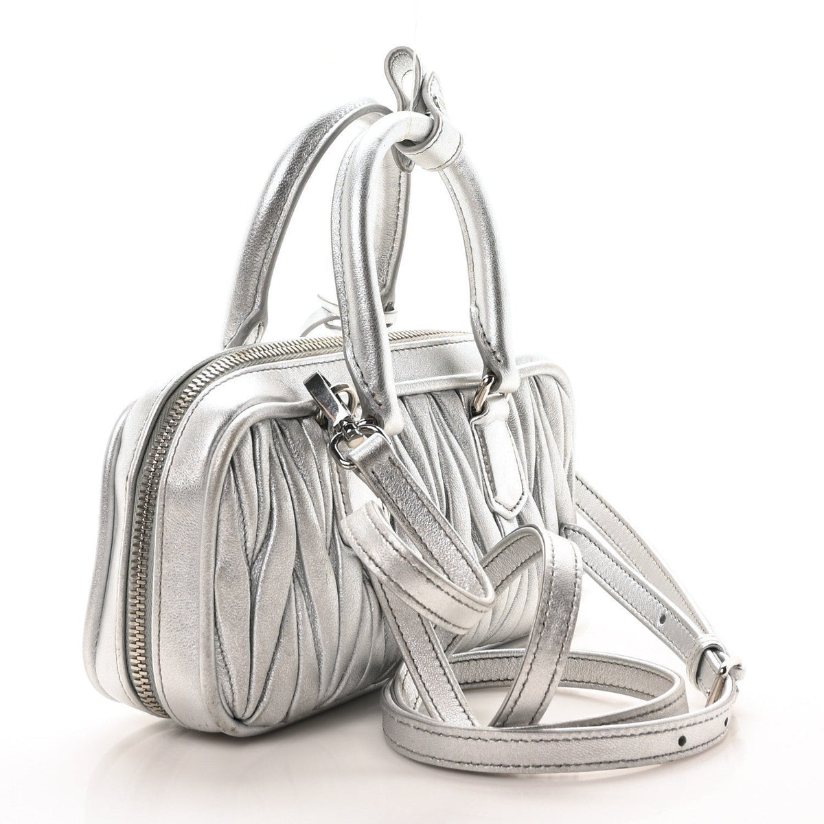 Miu Miu Arcadie Bag Silver front view