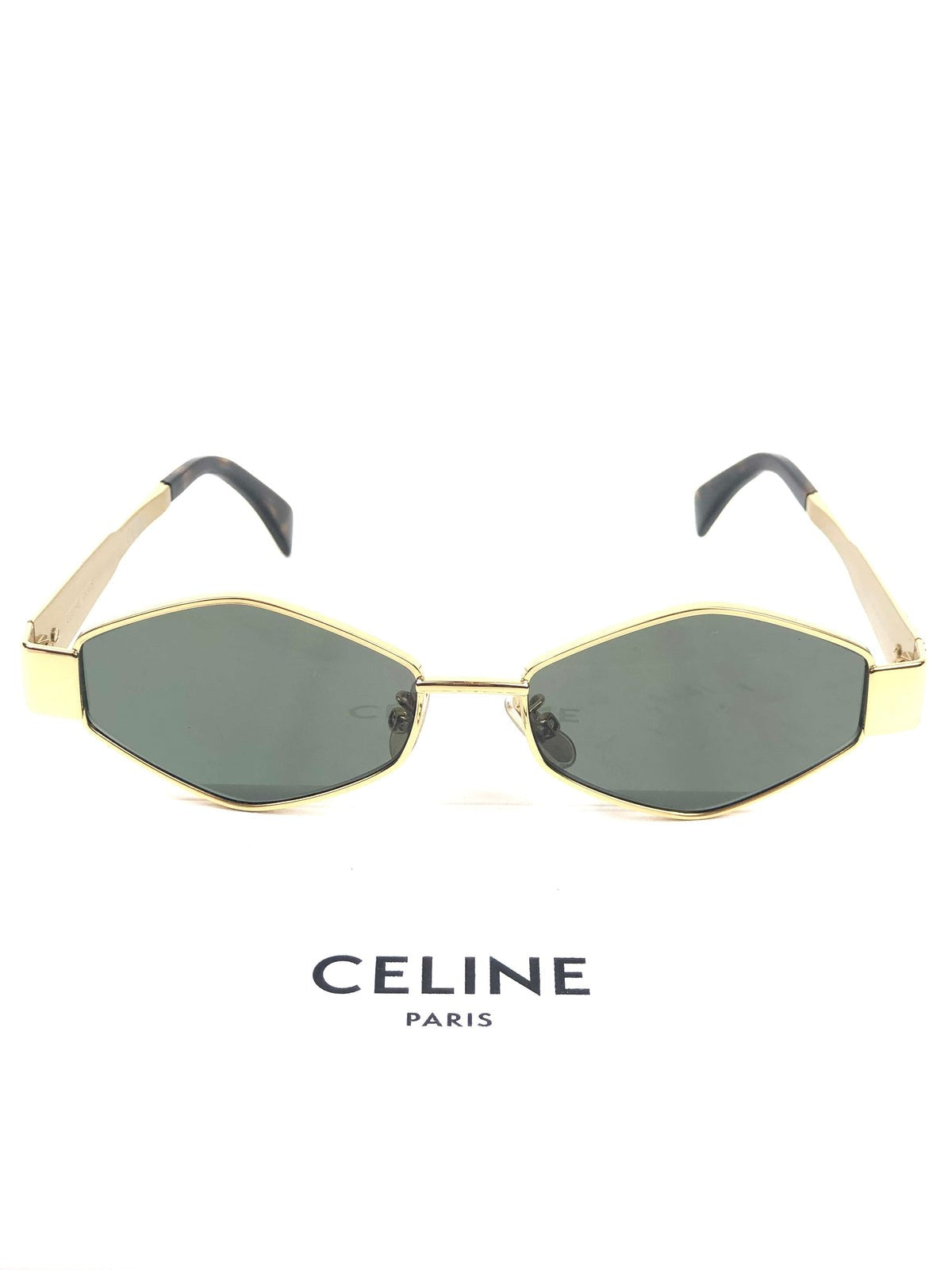 Celine Triomphe Sunglasses Gold / Green Lens front view