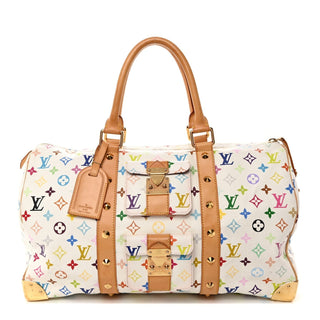 Louis Vuitton Murakami Monogram Multicolore Keepall Blanc / Multicolor front view