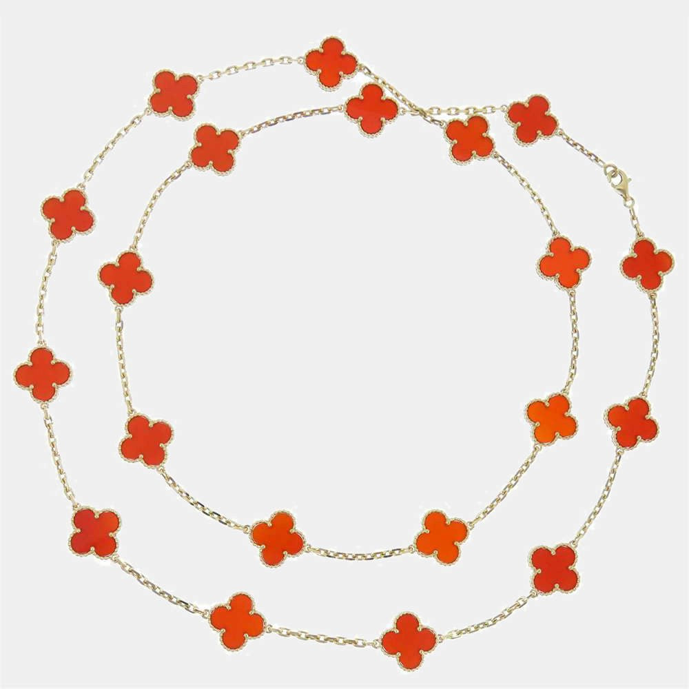Van Cleef & Arpels Vintage Alhambra Necklace 10 motif Carnelian front view