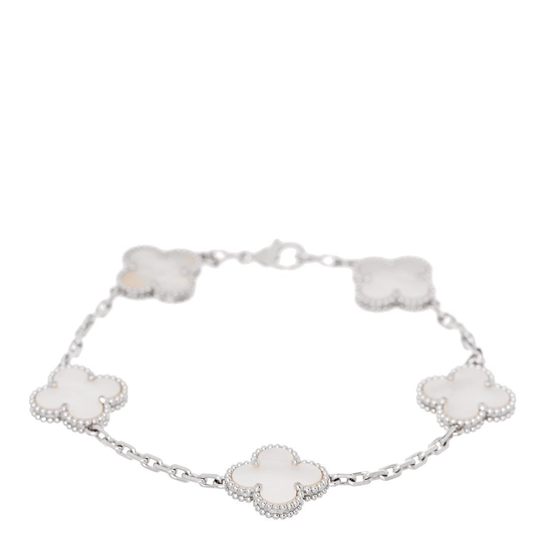 Van Cleef & Arpels Vintage Alhambra Bracelet 5 motif Grey Mother of Pearl front view