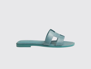 Hermès Women Oran Sandal Bleu minéral side view