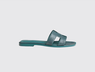 Hermès Women Oran Sandal Bleu paon side view