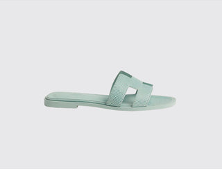 Hermès Women Oran Sandal Bleu cristaux side view