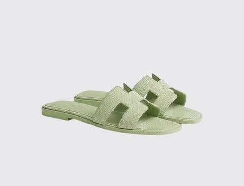 Hermès Women Oran Sandal Vert de mer (Shiny Java lizard)