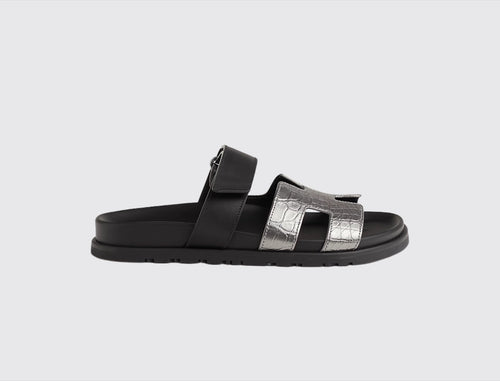 Hermès Women Chypre Sandal Gris argenté / Noir
