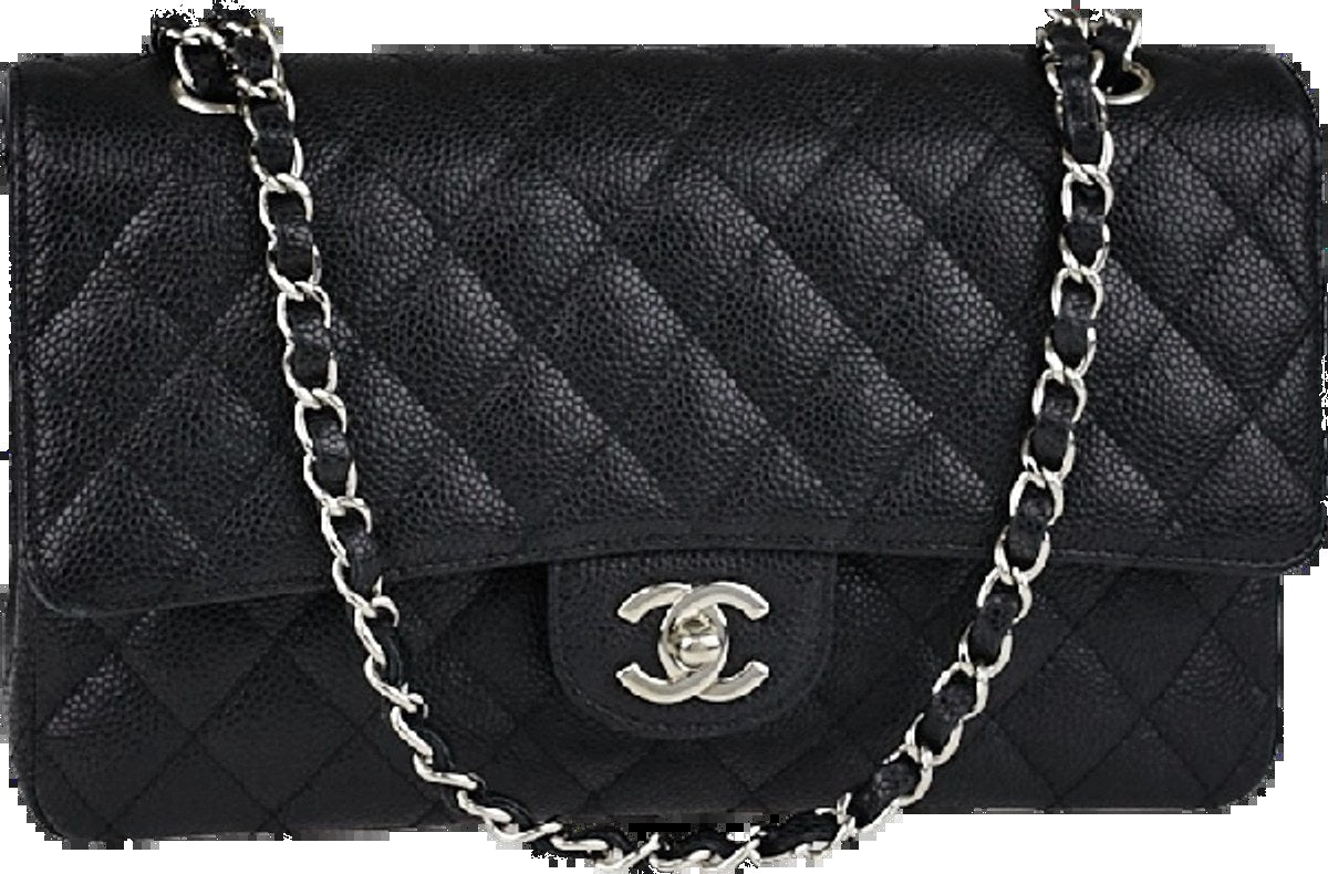 Chanel Classic Flap 25cm Medium Black Caviar SHW front view