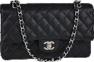Chanel Classic Flap 25cm Medium Black Caviar SHW front view
